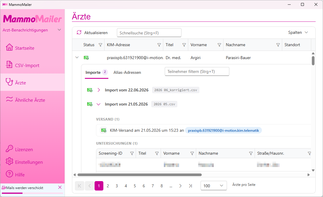 Arzt-Verwaltung mit Detail-Ansicht