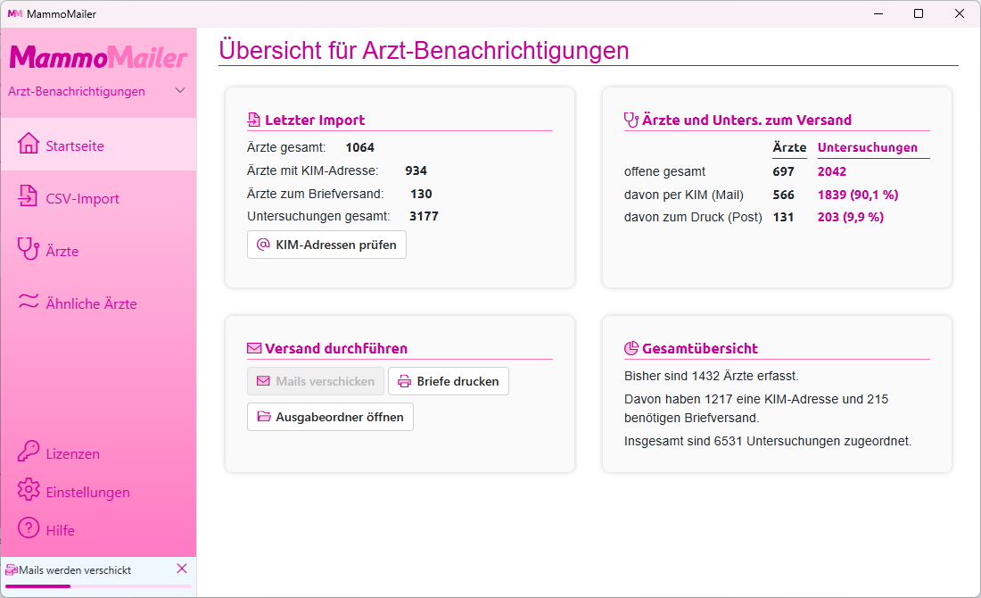 Übersicht der Arzt-Benachrichtigungen