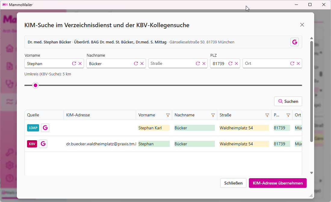 integrierte Kollegen-, Verzeichnis- und Google-Suche mit einem Klick