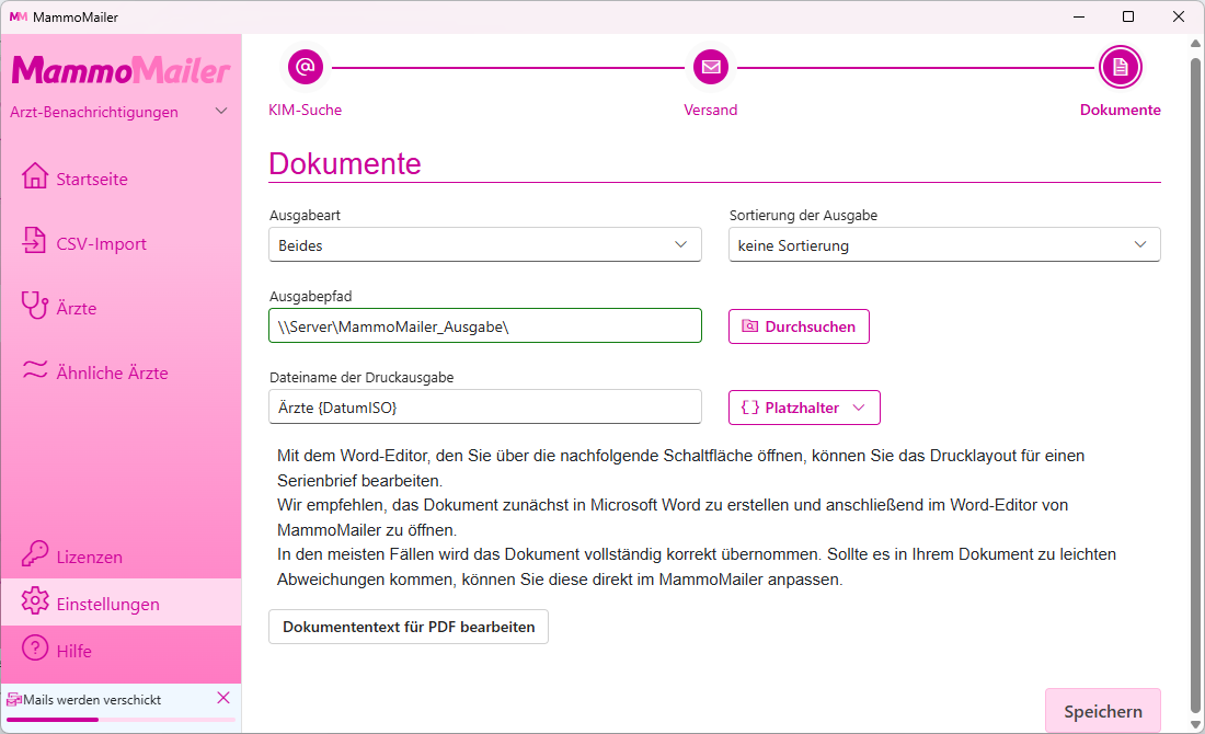 flexible Einstellungen für die Ausgabe